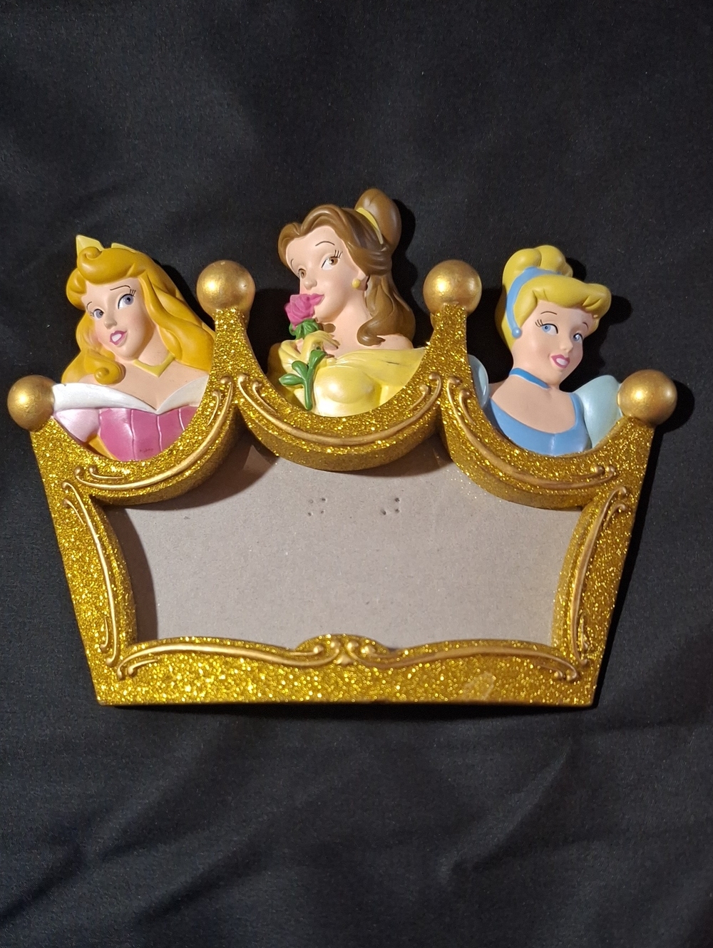 Disney Princess Glitter Crown Frame with Pink, Yellow, Blue Accents